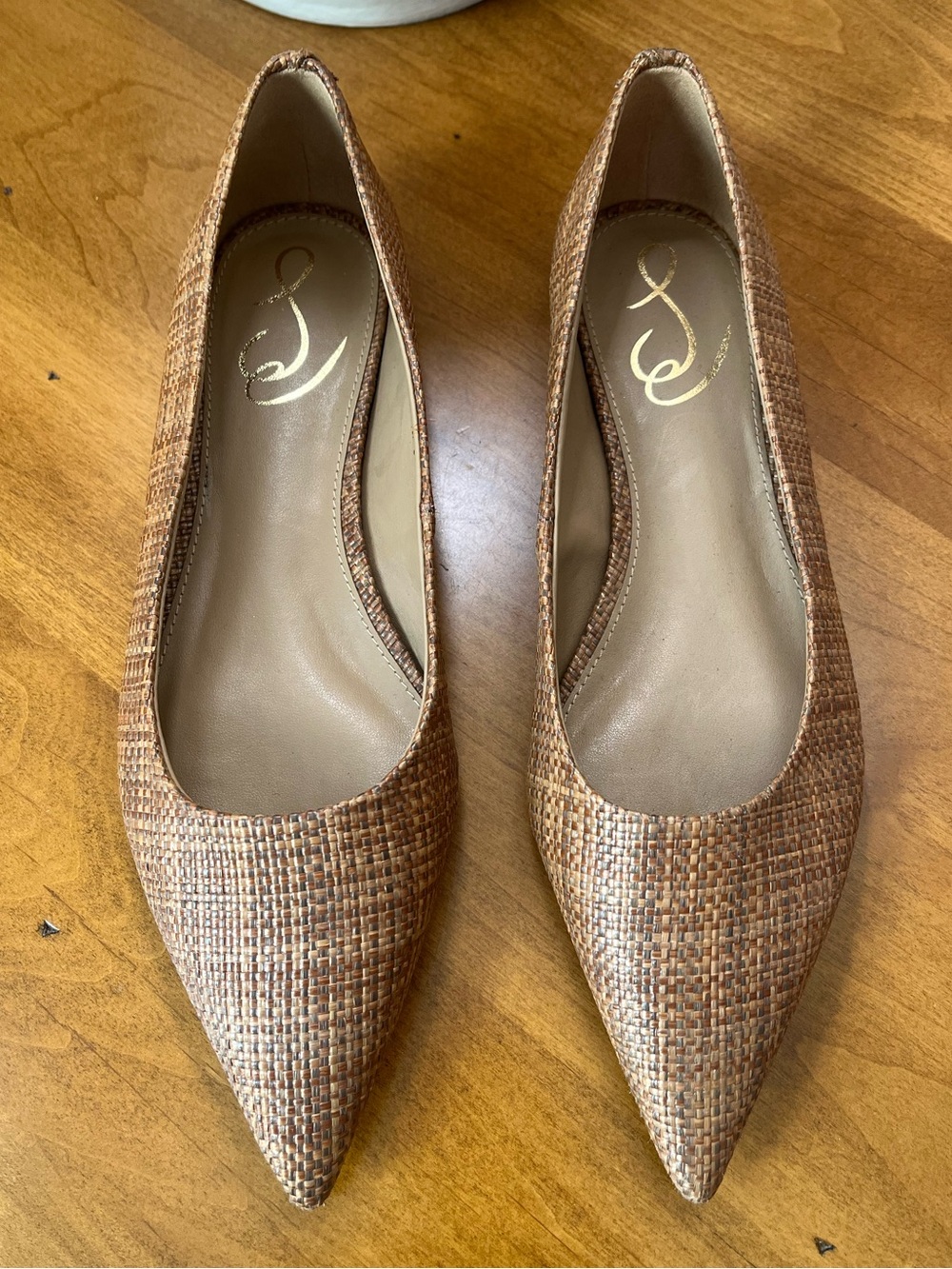 Sam Edelman Women's Wanda Pointed Toe Woven Ballet Flats • Tan/Brown • 7.5 • EUC